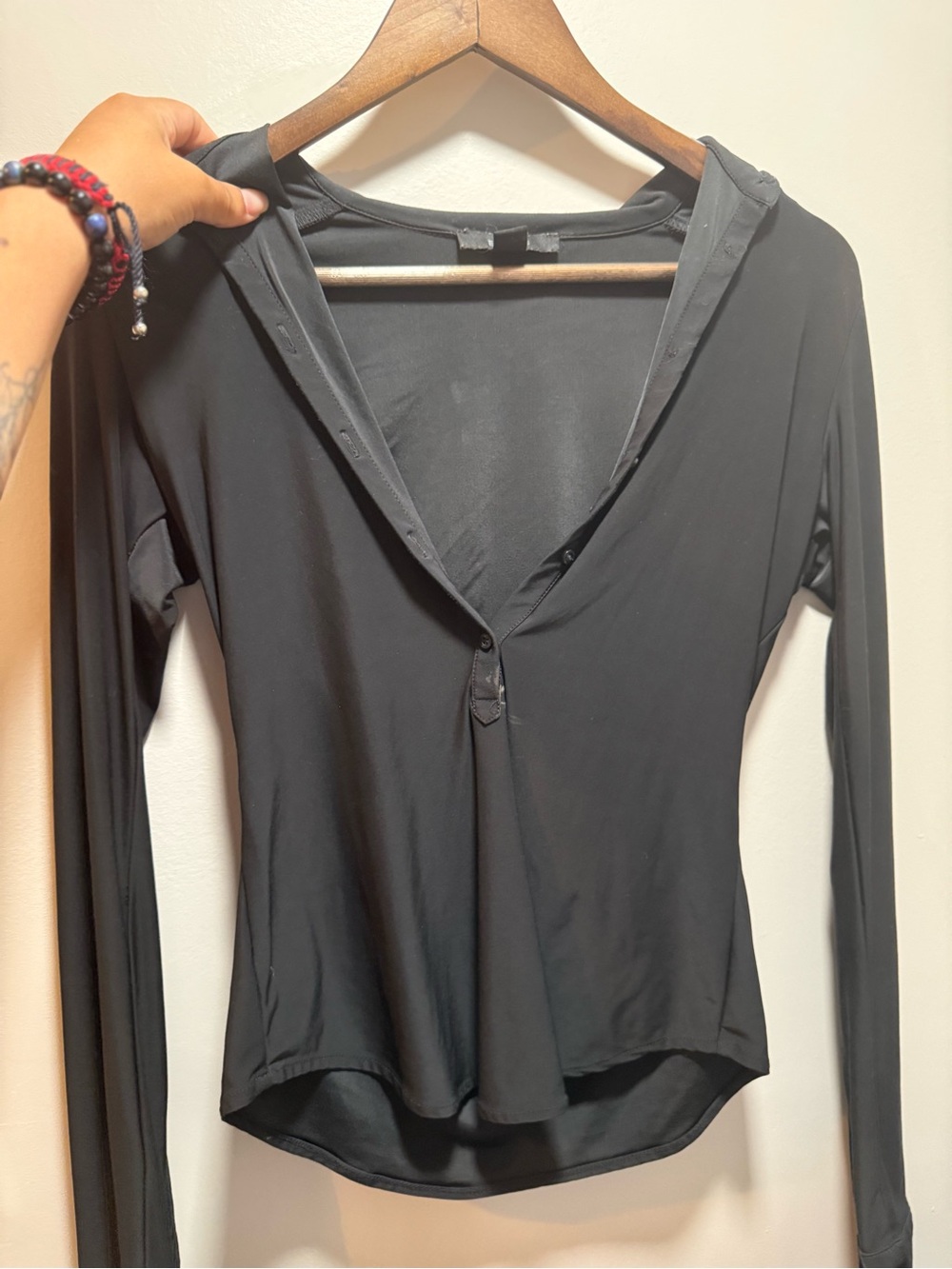 Express Black Long-Sleeve Hooded Button-Front Top